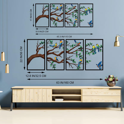 ruelen 4 Pieces Large Metal Birds and Branch Wall Art, Tree of Life Metal Wall Art, Colorful Leaves with Birds Silhouette Hanging Wall Sculpture for Living Room Home Bedroom Indoor Outdoor (Large)