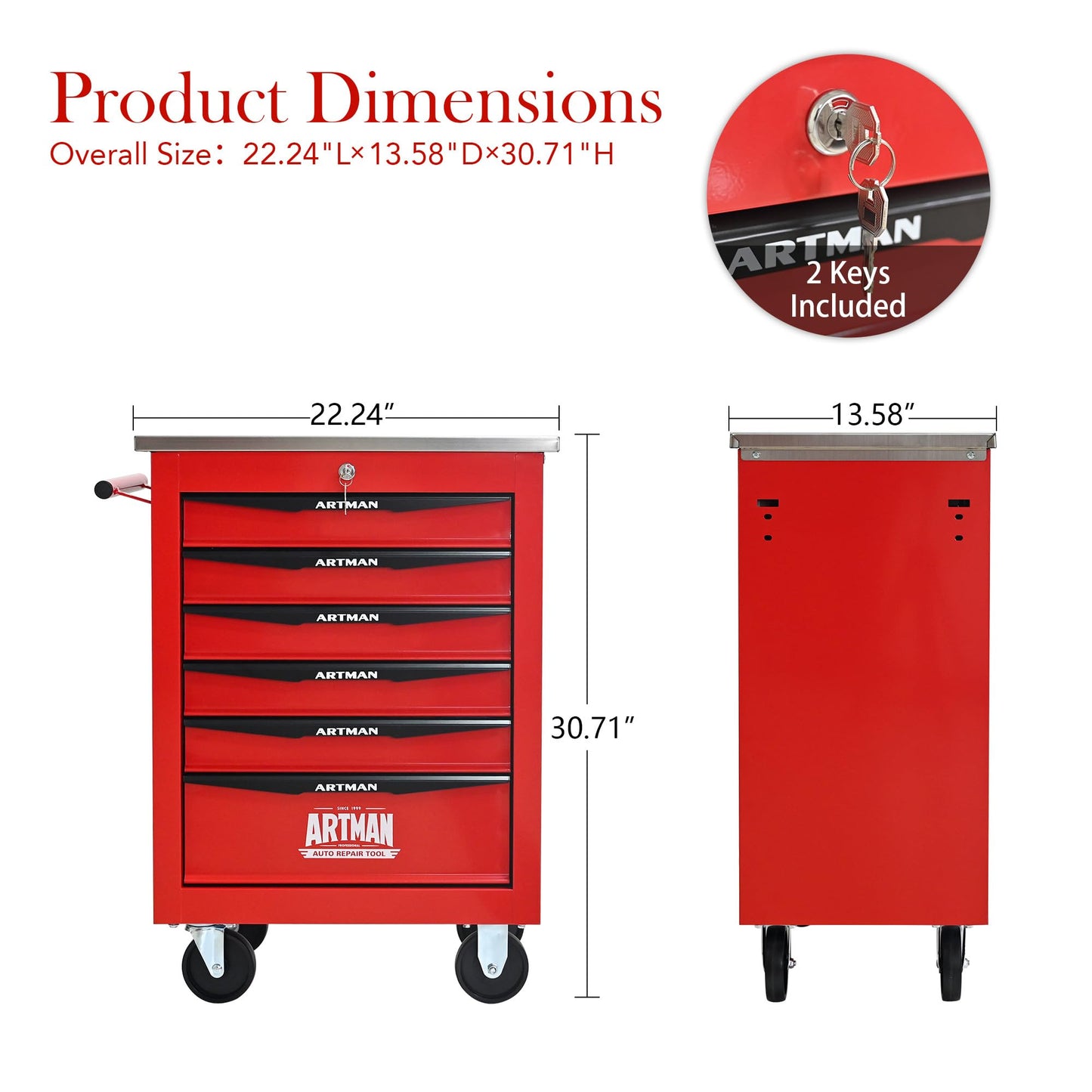 KEIKI 6 Drawers Tool Cart on Wheels,Multifunctional Rolling Tool Chest Tool Storage,Drawers Rolling Tool Trolley Organizer Tool Case for Garage, Warehouse, Workshop, Repair Shop (Red)