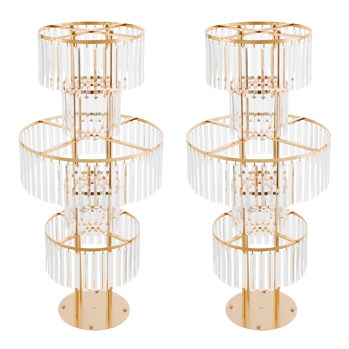2 PCS Crystal Vases for Centerpieces, 43.3 in Tall Metal Pedestal Stands with Hanging Crystals for Table Chandelier Centerpiece, 5 Tiers Flower Stand for Wedding Reception Party (Gold, Round Base)