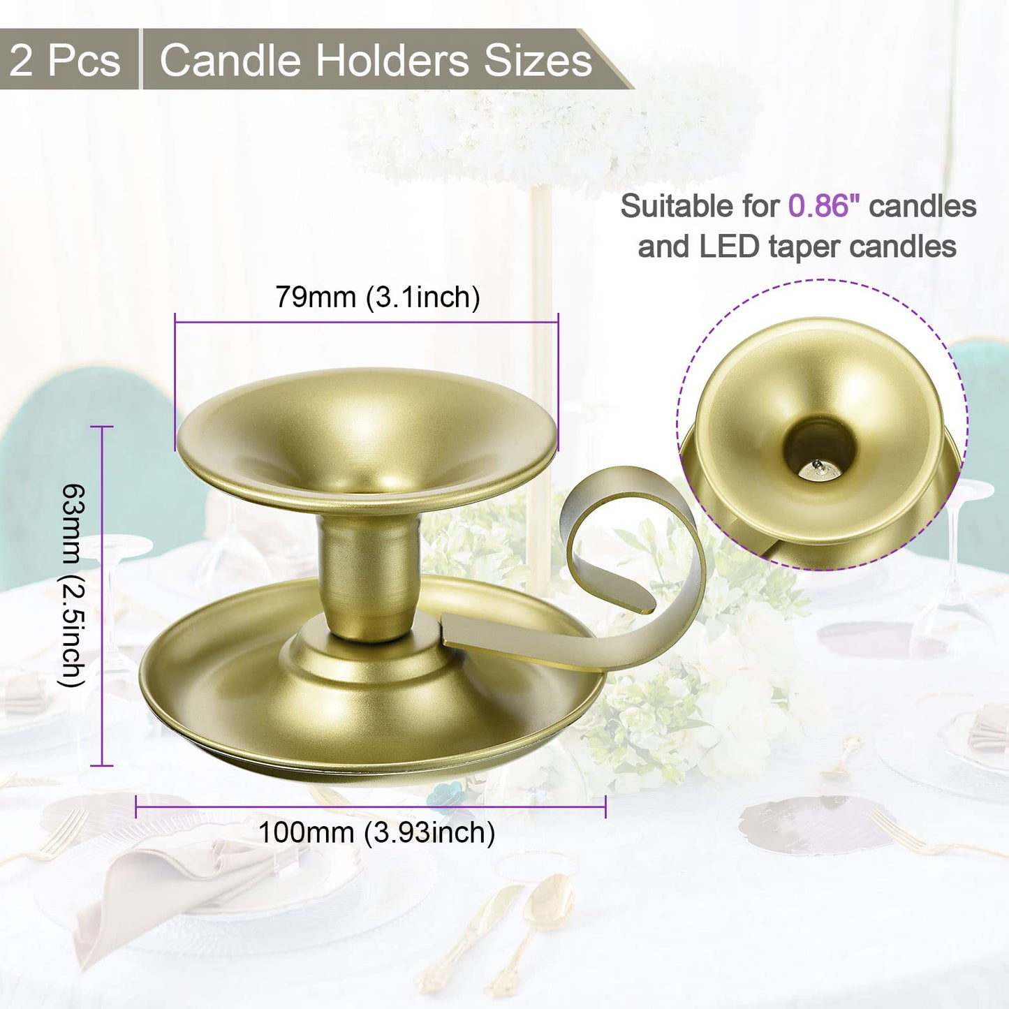 PATIKIL Retro Iron Taper Candle Holder, Set of 2 Gold Simple Candlestick Holder Candle Light Stand for Halloween Table Centerpiece Party Wedding Dinning Decor