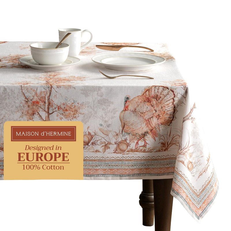 Maison d' Hermine Table Cloth Rectangle Table 100% Cotton 54 x 72 Inches Fall Tablecloth Reusable Everyday Use for Thanksgiving Christmas Decorations Dining Farmhouse Party (Giving Thanks)