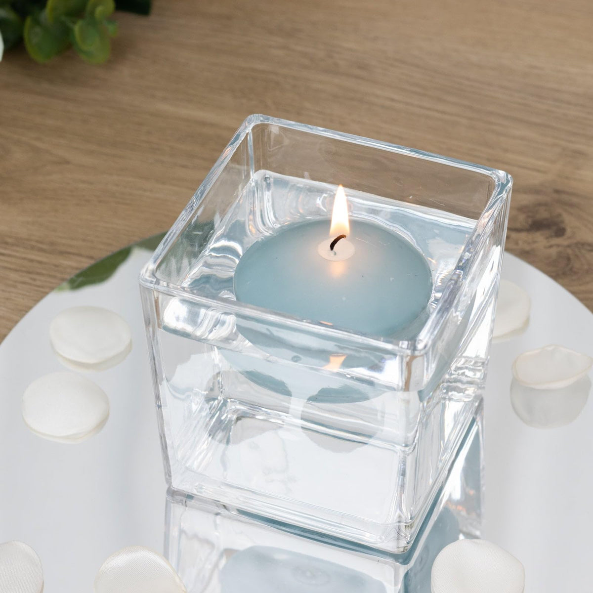 Efavormart 12 Pack 3" Dusty Blue Unscented Floating Candles, Long Burn Dripless Wax Discs with Cotton Wick for Cylinder Vases and Wedding Centerpieces