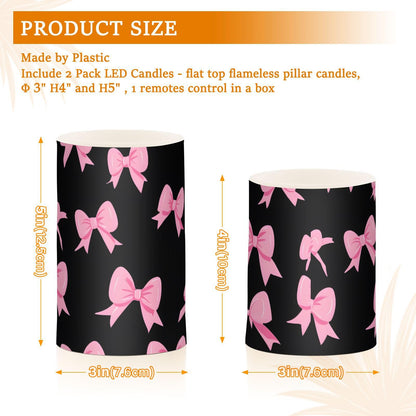 ALAZA Pink Bow Black I Flameless Candles Flickering LED Candles with Remote Timer Battery Operated Pillar Candles Set of 2 for Dinner Holiday Decor