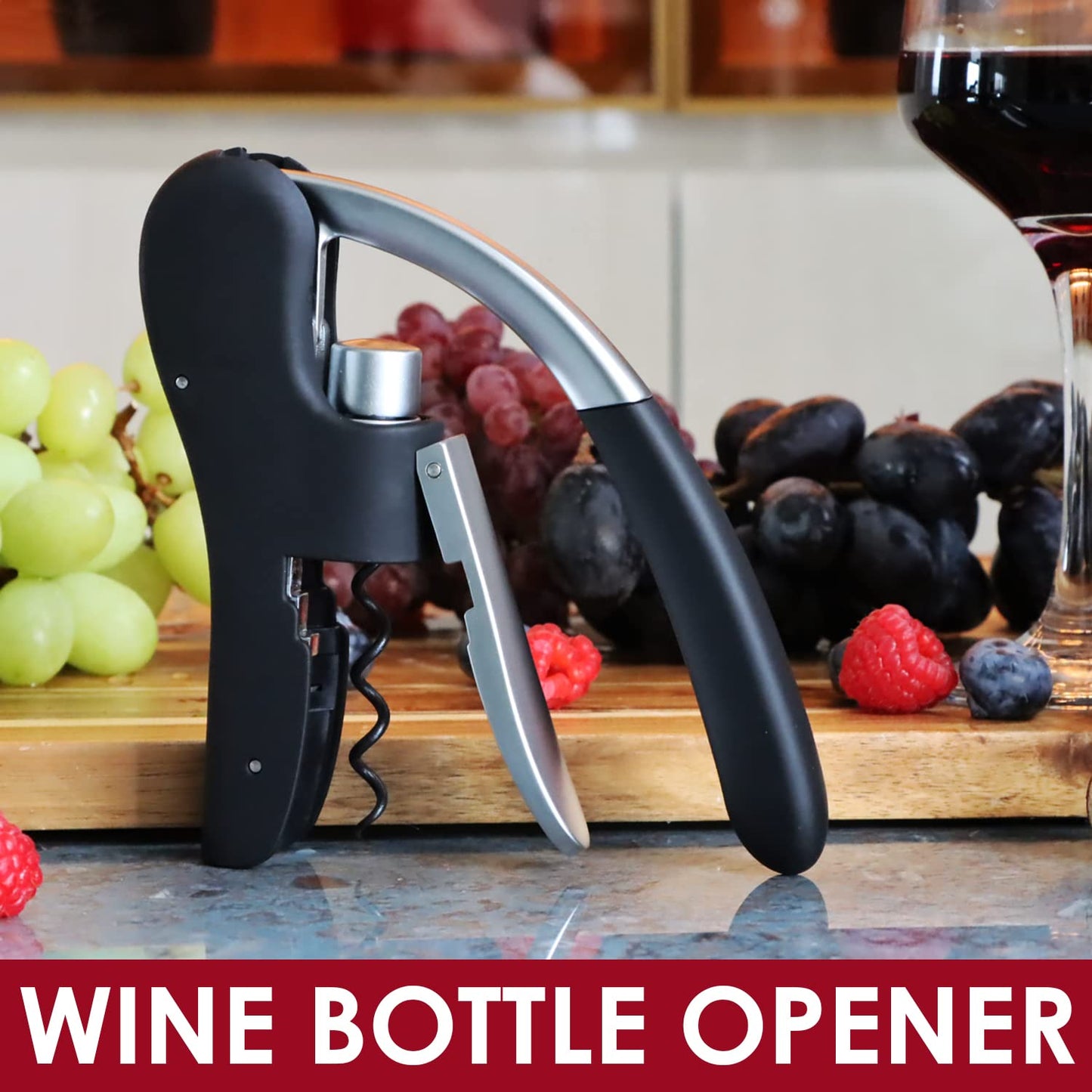 KEISSCO Wine Bottle Opener Manual Vertical Lever Corkscrew with Foil Cutter and Extra Spiral