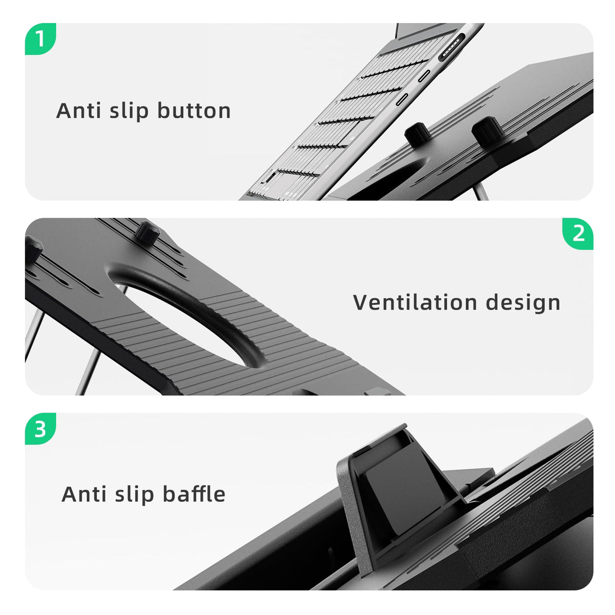 OImaster Laptop Stand for Desk, Phone Stand, Extended Laptops Riser, Elevator, 3 Height Adjustable, Rotatable Base, 10-17 Inches
