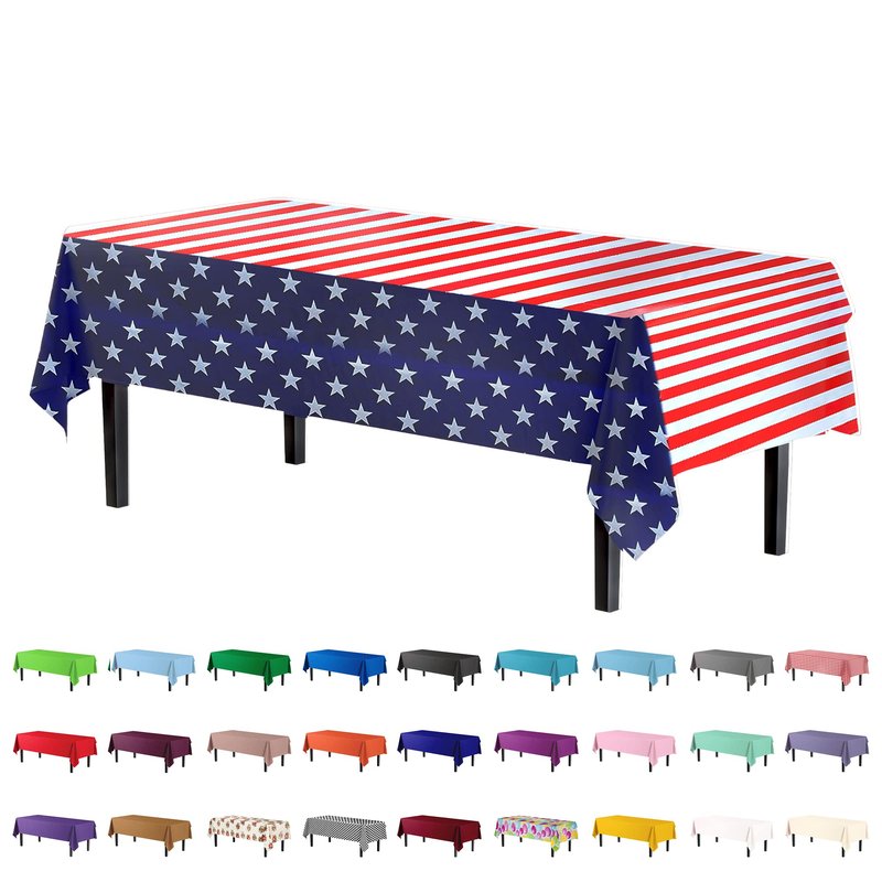Party Solids Pack Of 6 Premium Rectangle American Flag Design Plastic Tablecloth - USA Stars and Stripes Tablecloth Disposable Plastic Table Cover for July 4th - 54 inch. x 108 inch