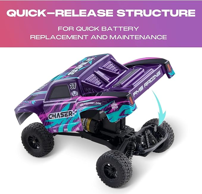 FCXㅤ FMS FSC24 1/24 Chaser RC Crawler Short-Course Trucks with High Strength Nylon Frame 2 Speed Switch Up to 26km/h Hobby RC Car for Adults Gifts (Red)