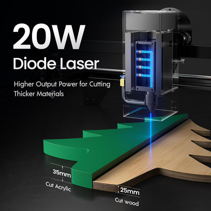 LONGER Ray5 20W Laser Cutter, 20W Laser Engraver with 3.5" Touch Screen, Offline Use, 24000mm/min Speed, DIY, CNC Machine for Wood, Metal, Acrylic, Glass, Leather, Paper, etc.