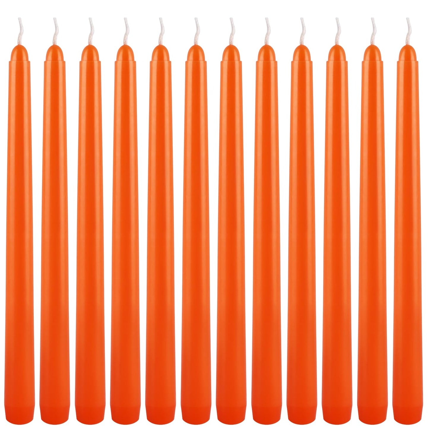 10 Inch Orange Slender Taper Candles Set - 12 Pcs Dripless, Smokeless with Cotton Wick, Ideal for Halloween,Thanksgiving,Dinner, Weddings & Home Decor.