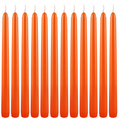 10 Inch Orange Slender Taper Candles Set - 12 Pcs Dripless, Smokeless with Cotton Wick, Ideal for Halloween,Thanksgiving,Dinner, Weddings & Home Decor.