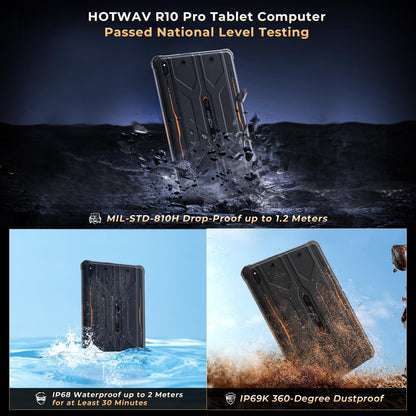 HOTWAV R10 Pro Rugged Tablet Android 14-10.1 Inch HD+ 10800mAh Waterproof Tablet, 20GB RAM+256GB ROM/1TB TF Work Tablets, 13MP+5MP Camera Octa-Core IP68&IP69K/4G-LTE/5G WiFi/Face ID/GPS/OTG