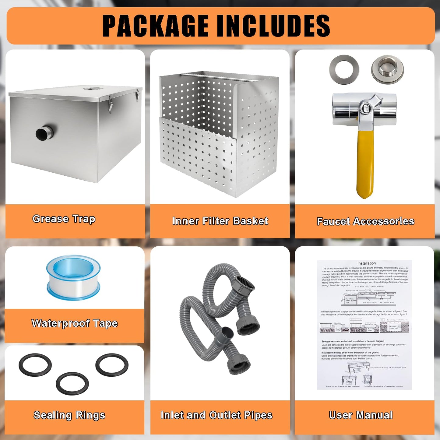 25lbs Commercial Grease Trap for Home Restaurants Under Sink, Stainless Steel Interceptor
