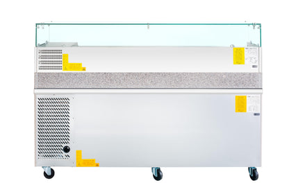 KoolMore 79 in. Three-Door Commercial Granite Top Pizza Prep Refrigerator with Refrigerated Condiment Pan Holder in Stainless-Steel (KM-RPCPS-2D79-GRT)