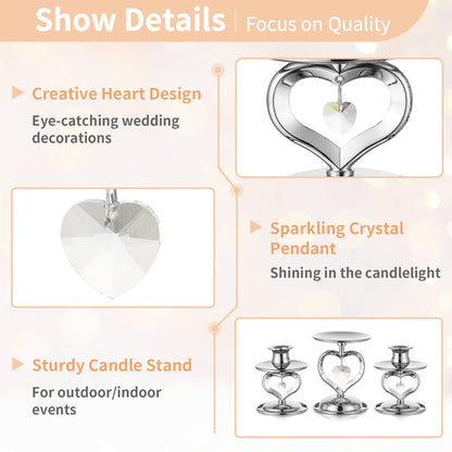Nuptio Unity Candle Holder Silver Candlestick Holder for Pillar Taper Candles Metal Pillar Candle Holders Set of 3 Table Centerpiece for Wedding Anniversary Candlelight Dinner Decor