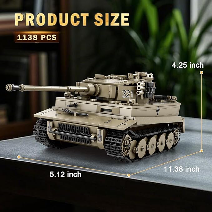 Reobrix Tiger I Tank Building Block Set for AdultWW2 Military German Tank Model SetWorld of Tanks Authorized Products 77031Army Toys Building KitIdeal Gift for Boys Age 14+1138 PCS