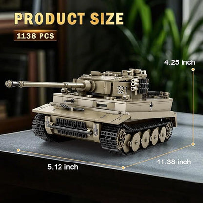 Reobrix Tiger I Tank Building Block Set for AdultWW2 Military German Tank Model SetWorld of Tanks Authorized Products 77031Army Toys Building KitIdeal Gift for Boys Age 14+1138 PCS