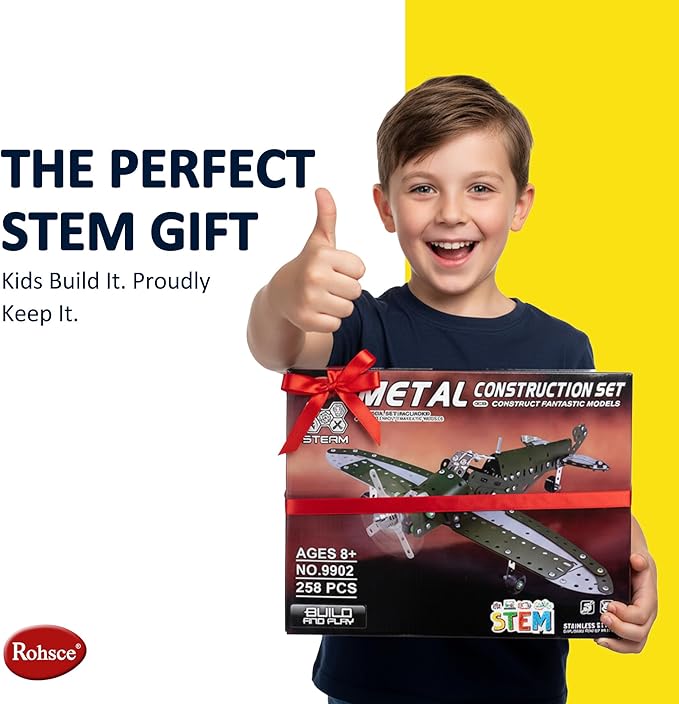 STEM Metal Airplane Building Kits for Kids Ages 8-16 258 Pieces DIY Mechanical Engineering Construction Toys Large Model Aircraft Project for Boys &amp Girls Educational Science Plane Gift