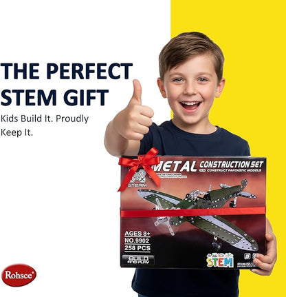 STEM Metal Airplane Building Kits for Kids Ages 8-16 258 Pieces DIY Mechanical Engineering Construction Toys Large Model Aircraft Project for Boys &amp Girls Educational Science Plane Gift