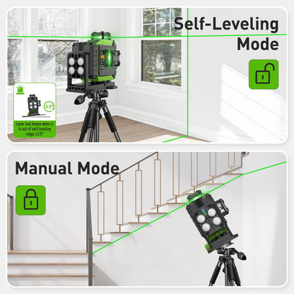 Huepar 360 Laser Level Self-Leveling Cross Line Laser Level 3D Green Beam 197Ft. Laser Tool 67.72" Lightweight Extendable Tripod, Li-ion Battery, Magnetic Base, Hard Carry Case-703CG&T16A