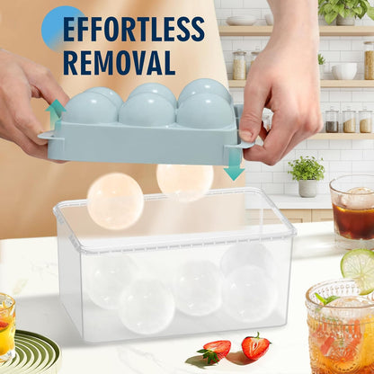 Large Ice Ball Maker - 2.5" Round Ice Cube Mold for Whiskey & Cocktails | 8 Sphere Ice Balls with Tray & Tongs