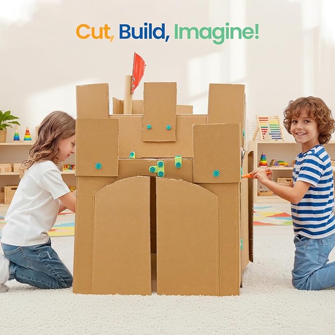 Cardboard Tools for Kids 98 Pcs Resuable Cardboard Construction Tools with Cutter for Family &amp Classrom Activities STEM Educational Construction Building Kit Toys for Boys &amp Girls Ages 5+ (9