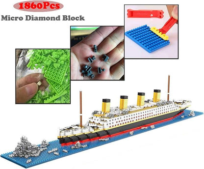 Titanic Ship Model Building Block Set 3D Puzzle Sets DIY Educational Toys Bricks Toy with 1860Pcs Micro Mini Blocks Ideal Gift for Kids and Adults