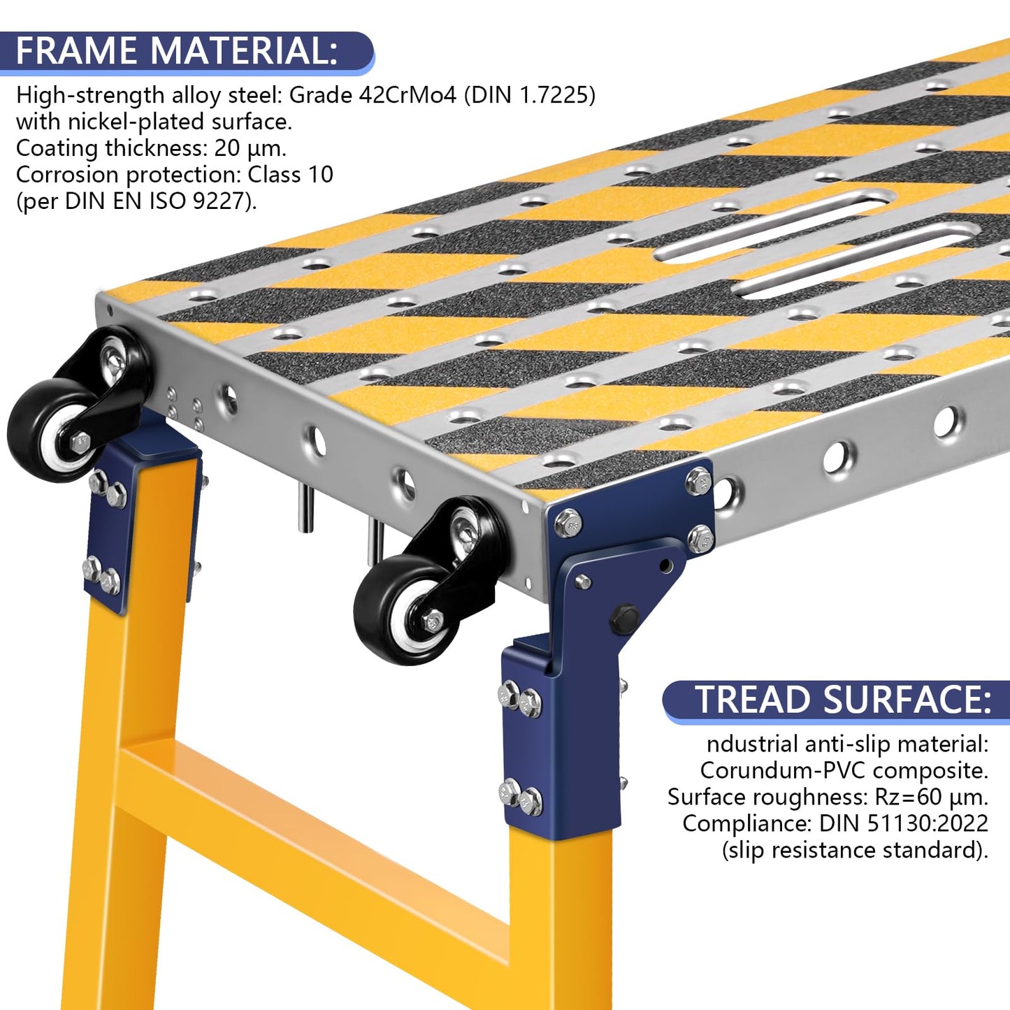 Versatile Portable Steel Work Bench with 4 Wheels, 55'' × 14.2'' Foldable Welding Table with Height Adjustment, Heavy Duty Steel Construction Galvanized Tabletop Workbench with 1102 LBS