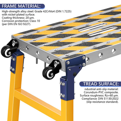Versatile Portable Steel Work Bench with 4 Wheels, 55'' × 14.2'' Foldable Welding Table with Height Adjustment, Heavy Duty Steel Construction Galvanized Tabletop Workbench with 1102 LBS