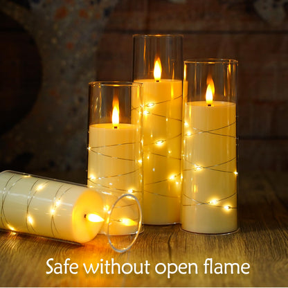Eebuss Flameless Candles with Embedded Star String, Battery Operated LED Pillar Candles with Timer and Remote Control,Home Decorating for Ambiance， Set of 7(Ivory)