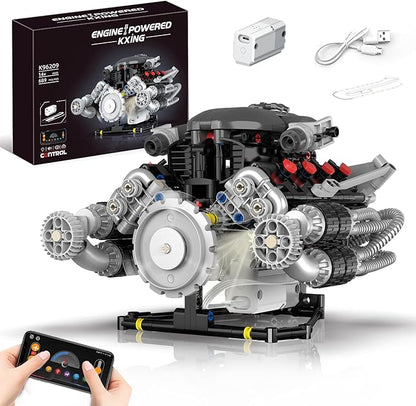 V8 Engine Model Kit That Works APP Controlled Engines Building Block Set for Adults Physical Science Experiment Models Best STEM Toy Gifts for Adult (689 Pcs)