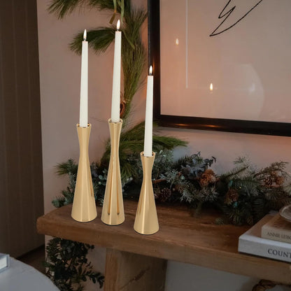 Vixdonos Light Gold Taper Candle Holders Metal Candlestick Holders Set of 3 Table Mantel Decorative Candle Stand for Dinning,Party，Wedding,Home Decor(Light Gold)