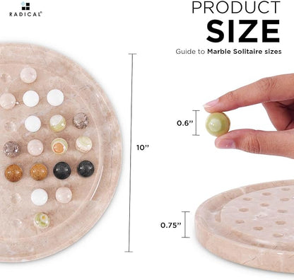Marble Solitaire Game 10 Inch Verona Handmade Peg Solitaire Board Game with Marbles Classic Marble Puzzle Game for Adults Modern Tabletop Brain Teaser