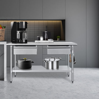 HARDURA Stainless Steel Prep Table with Drawer 24" x 60" NSF Heavy Duty Bench with Undershelf, Hook and Galvanized Legs for Commercial Food Prep