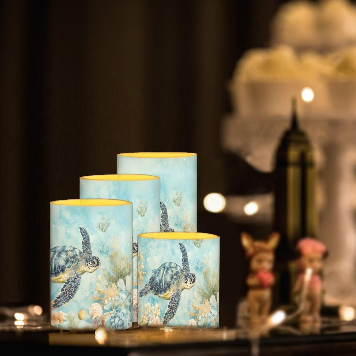NETILGEN Undersea Turtle Decorative Flameless Candles for Home Party 4 Packs LED Battery Powered Candles with Timer Remote Control