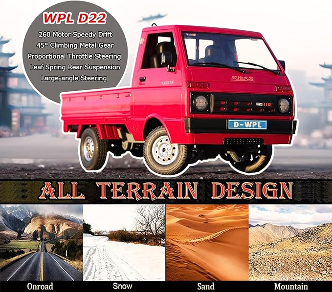 RC Kei Truck WPL RC Car 1/10 Remote Control Drift Car WPL D22 RTR RWD Carry Pickup 2.4G Proportional Throttle Steering Dual Rate 260 Motor Upgraded Chassis Gearbox Hobby Toy
