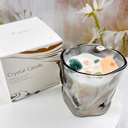 CaxyKyx Scented Soy Candles with Crystals Inside Aromatherapy Candle for Women Positivity Energy Gift Mothers Days Birthday Gray