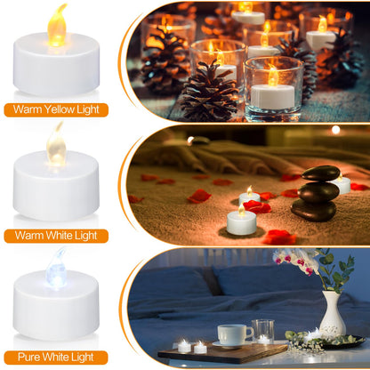 KOABY 50 Pack Tea Lights with Timer, Auto-On 6 Hours and Off 18 Hours in 24 Hours Cycle Automatically, Battery Operated Flameless Flickering Tea Lights with Timer(50 Pack, Warm Yellow)