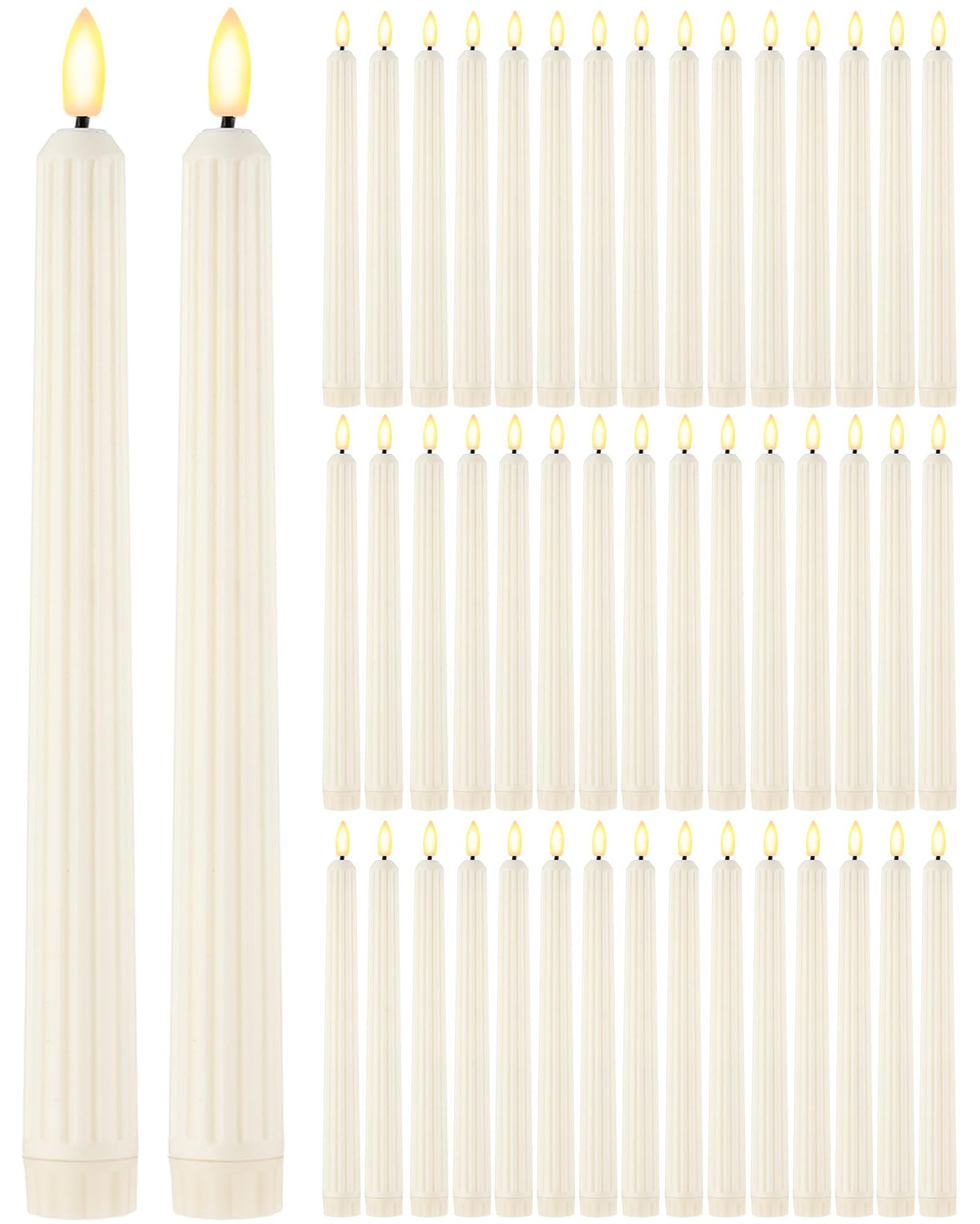 Funtery 48 Pcs Flameless LED Taper Candles Battery Operated Candles Bulk Realistic LED Candlesticks Flickering for Wedding Church Graduation Party Home Decor(Ivory,Romantic Style)