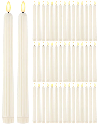 Funtery 48 Pcs Flameless LED Taper Candles Battery Operated Candles Bulk Realistic LED Candlesticks Flickering for Wedding Church Graduation Party Home Decor(Ivory,Romantic Style)