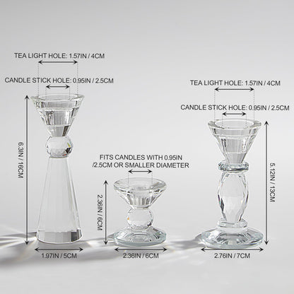DN DECONATION Glass Candle Holder Set of 3, Candlesticks Holders Clear Crystal Tealight Candles Holder Home Decor Aesthetic for Table Centerpiece Wedding Decorations Housewarming Gift Living Room