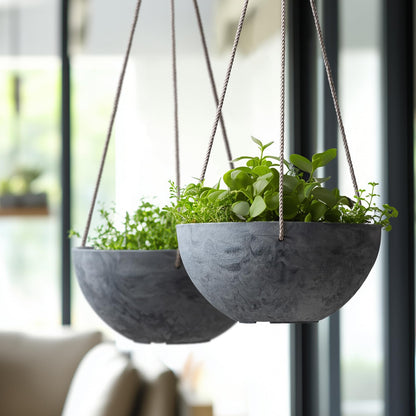 LA JOLIE MUSE Hanging Planter Flower Plant Pots - 10 Inch Indoor Outdoor Balcony Patio Hanging Basket Set of 2, Marble Pattern