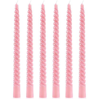 6 Pcs Pink Spiral Taper Candles, 10 Inch Unscented Dripless Twisted Candlesticks, Decoration for Dinner Party Wedding Holiday Celebration Supplies