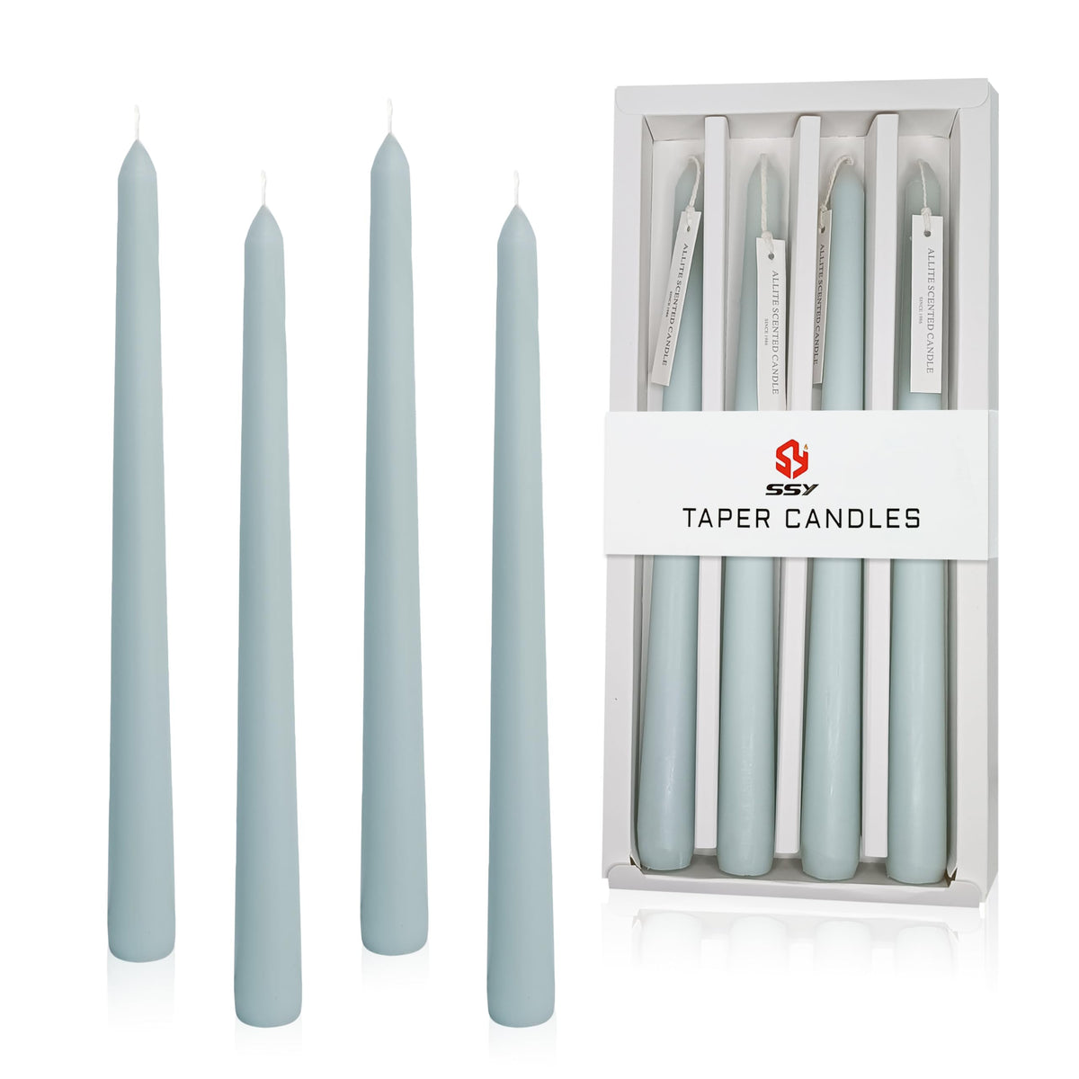 10 Inch Taper Candle Set of 4 - Sea Salt Scented Candles - Soy Wax Home Decor Candles - Gift Ideas for Wedding Party Dinner Holiday Decoration