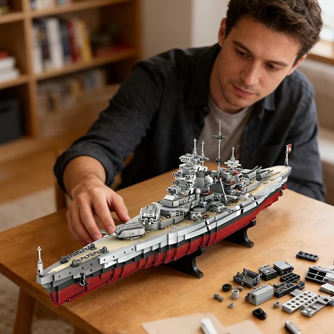 WW2 Military Bismarck Battleship Building Set Large-Sized Warship A Gift Compatible with Lego et for Adult Collection(2073 Pcs)