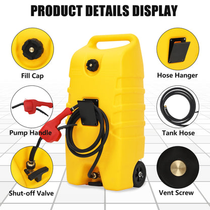 Garvee 15 Gallon Gas Can, Fuel Caddy with Pump, Fuel Transfer Tanks with 10 FT Delivery Hose Diesel Fuel Can for Cars, Lawn Mowers, Boats,Medium, Yellow