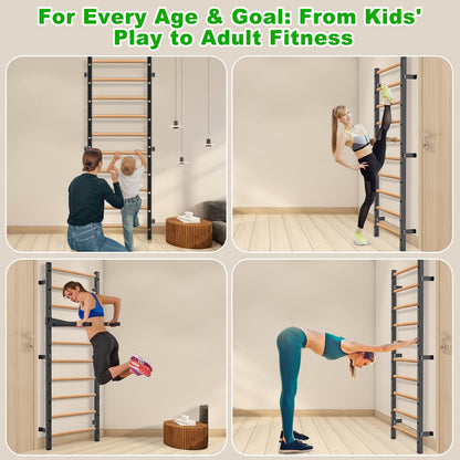 Kipika Gymnastic Wood Stall Bar - 2"x2" Swedish Ladder with 1" Hole, Wall Mounted Ladder Suspension Trainer, Solid Wood Grips Gymnastics Training Bar for Home, Wall Gym, School & Clinics