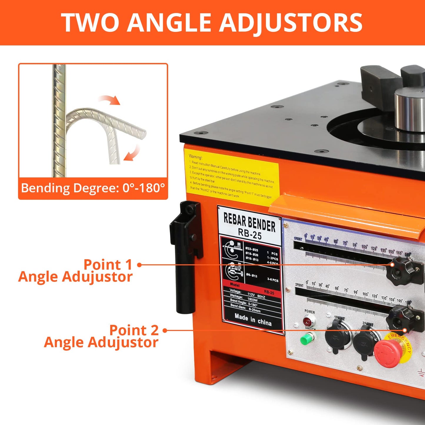 1600W Electric Rebar Bender Machine up to 1 inch with Our Electric Bender - Achieve 0-180° Angles, Operate with Convenient Foot Pedal Switch, & from Powerful Motor