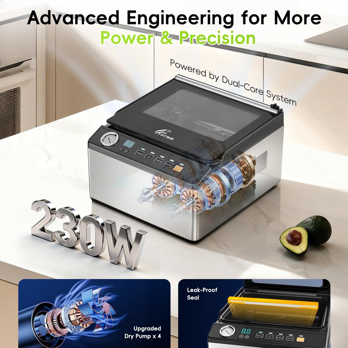TIITSS Chamber Vacuum Sealer, 230W Powerful Vacuum Packing Machine with 6.8QT/6.4L Large Chamber and 12-inch Seal Bar for Meats, Soups, Sauces and Liquids, Ideal for Home and Commercial Use