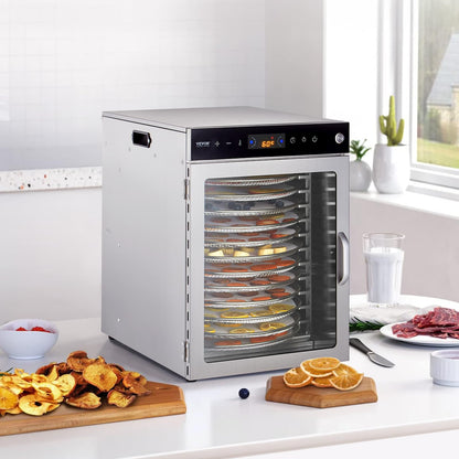VEVOR Food Dehydrator Machine, Rotary 12 Stainless Steel Trays, 800W Electric Food Dryer with Adjustable Temp & 24-Hour Timer, Food-Dehydrator for Jerky, Meat, Fruit, Vegetables, Herbs, Dog Treats