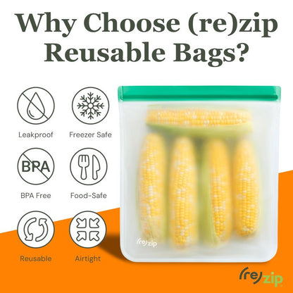 (re) zip Gallon Reusable Bags – BPA-Free, Leak-Proof, 100% Food-Safe PEVA Reusable Gallon Bags for Food Storage, Meal Prep, and Freezer Use, Holds 16 Cups / 128 Fl Oz | 4-Pack (Multi Color)